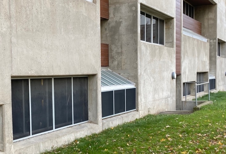 Close up of fixed security screens at University of Guelph